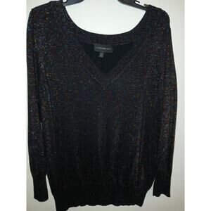 Lane Bryant Black Glittery V Neck Sweater 18/20 18 20 Holiday Party Pull Over